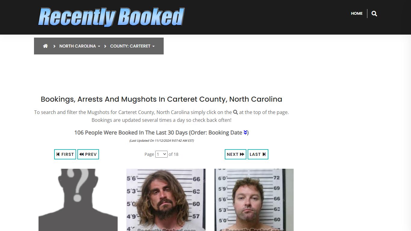 Bookings, Arrests and Mugshots in Carteret County, North Carolina